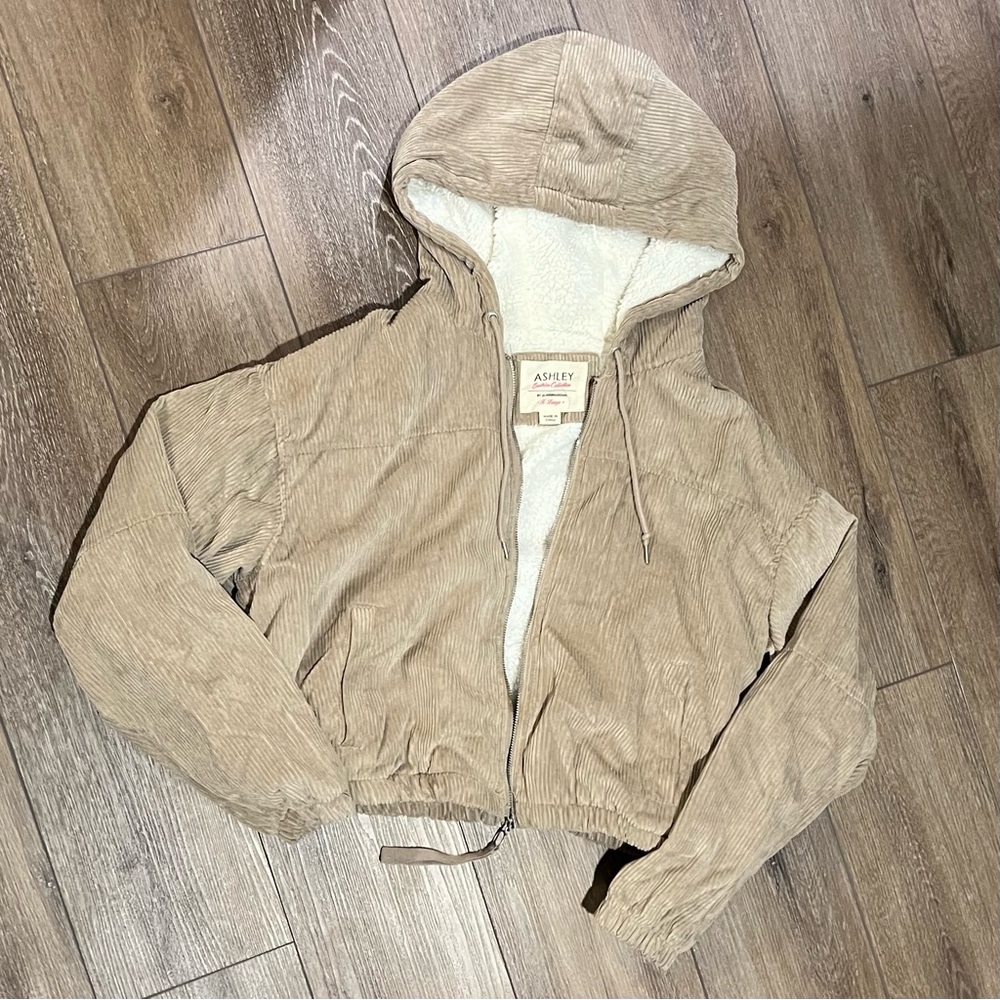 Women’s Bomber Jacket Fleece Lined - Corduroy Light Brown - XL
